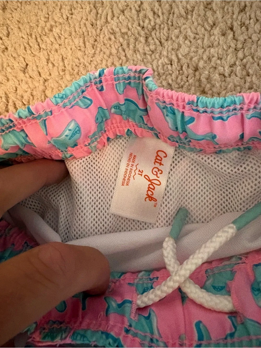 Cat & Jack Pink Swim Trunks with Teal Shark Print
